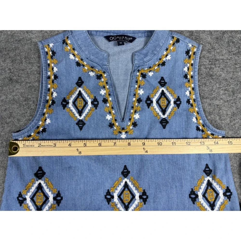 Blu & Blue Demin Embroidered Dress Sleeveless Size‎ Medium